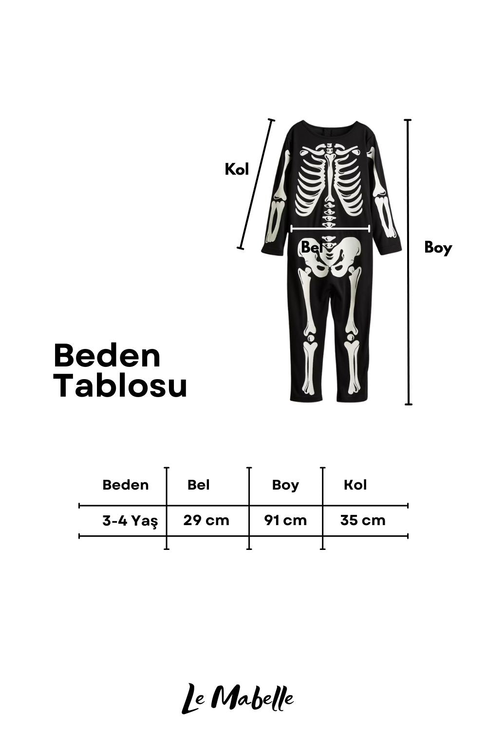 Siyah  İskelet Baskılı Halloween Çocuk Parti Kostümü