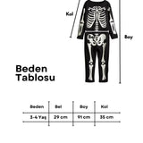 Siyah  İskelet Baskılı Halloween Çocuk Parti Kostümü