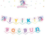 Pembe  Unicorn Temalı Flama Parti Banner