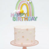 Çok Renkli Gökkuşağı Figürlü Happy Birthday Pasta Süsü