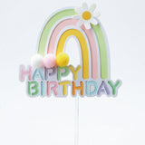 Çok Renkli Gökkuşağı Figürlü Happy Birthday Pasta Süsü