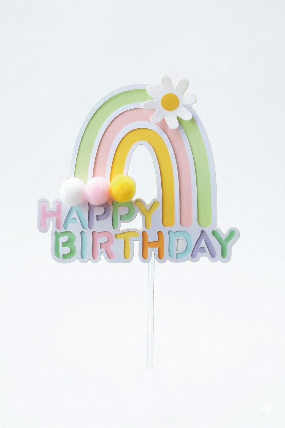 Çok Renkli Gökkuşağı Figürlü Happy Birthday Pasta Süsü