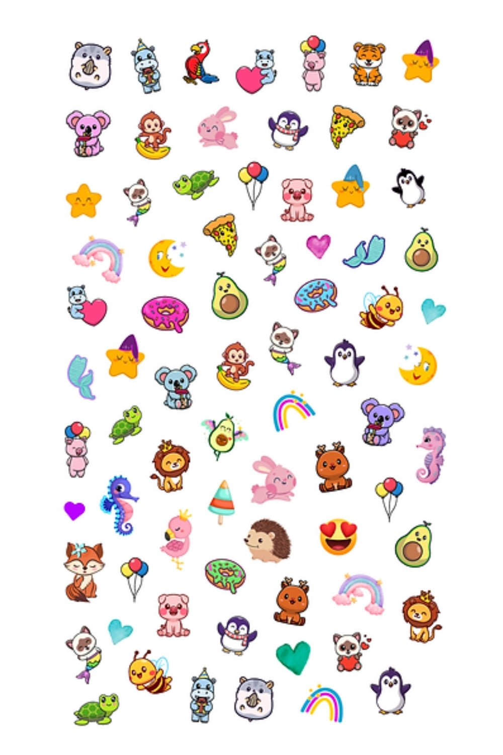 Çok Renkli  Hayvan Temalı Kız Çocuk Tırnak Sticker