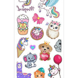 Çok Renkli  Sevimli Hayvan Temalı Kız Çocuk Dövme Set