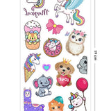 Çok Renkli  Sevimli Hayvan Temalı Kız Çocuk Dövme Set