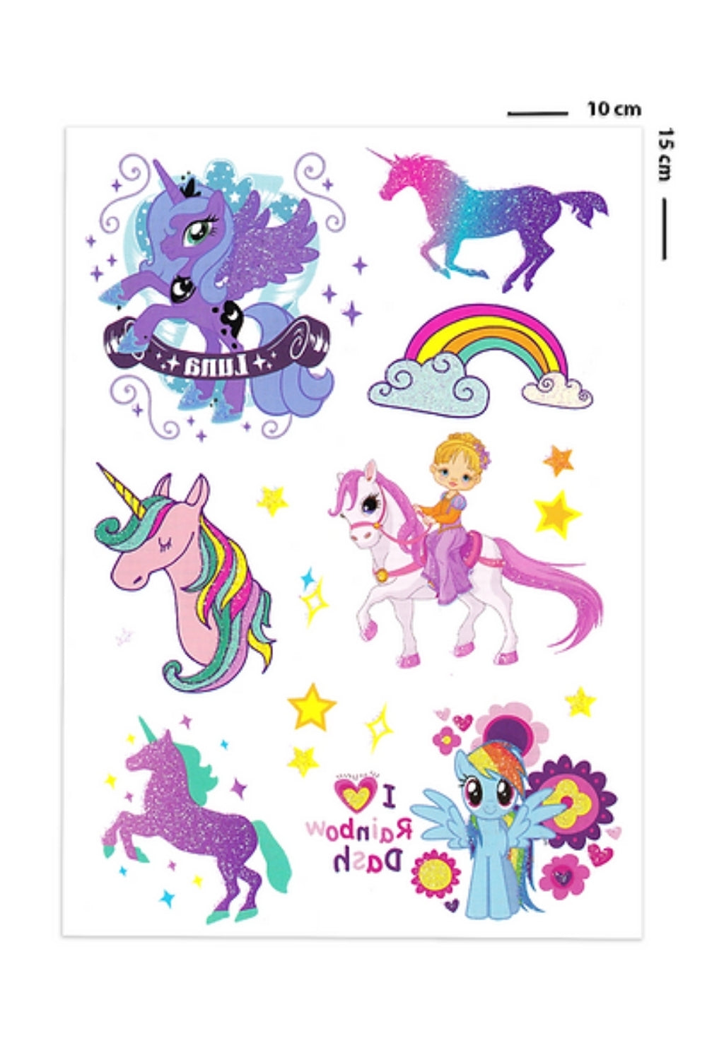 Çok Renkli  Simli Unicorn Temalı Kız Çocuk Dövme Set