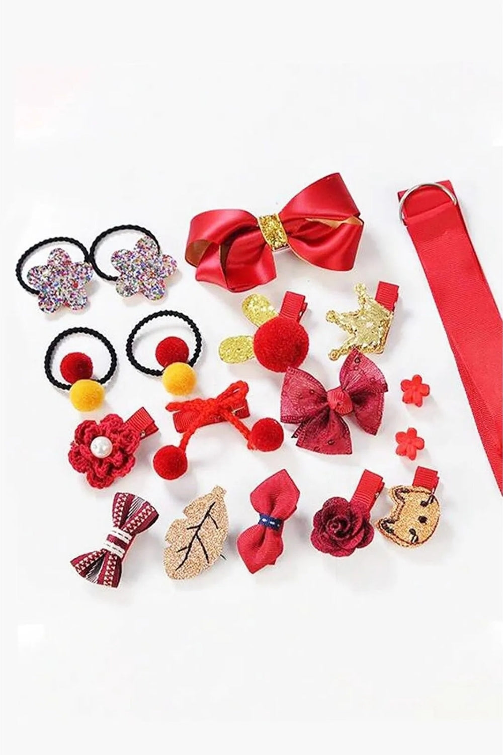 Bordo  18'li Kutulu Kız Çocuk Toka Set