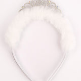 Beyaz  Tüylü Taşlı Kraliçe Kız Çocuk Taç