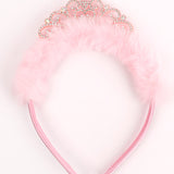 Pembe  Tüylü Taşlı Kraliçe Kız Çocuk Taç