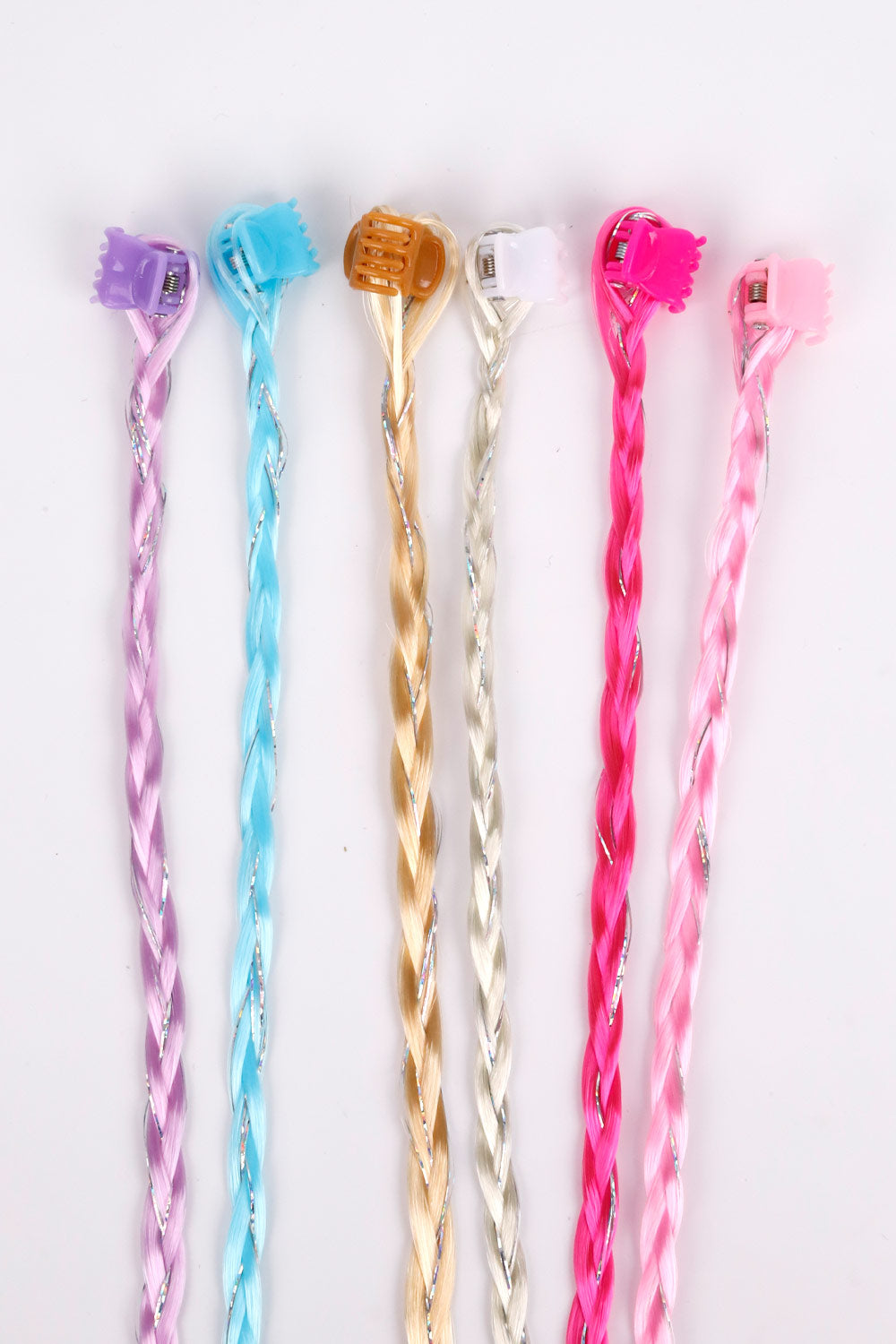 Çok Renkli 6'lı Simli Örgülü Saçlı Kız Çocuk Toka Set