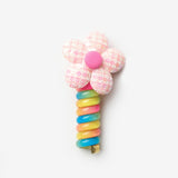 Pembe  Kumaş Çiçekli Kız Çocuk Makarna Toka