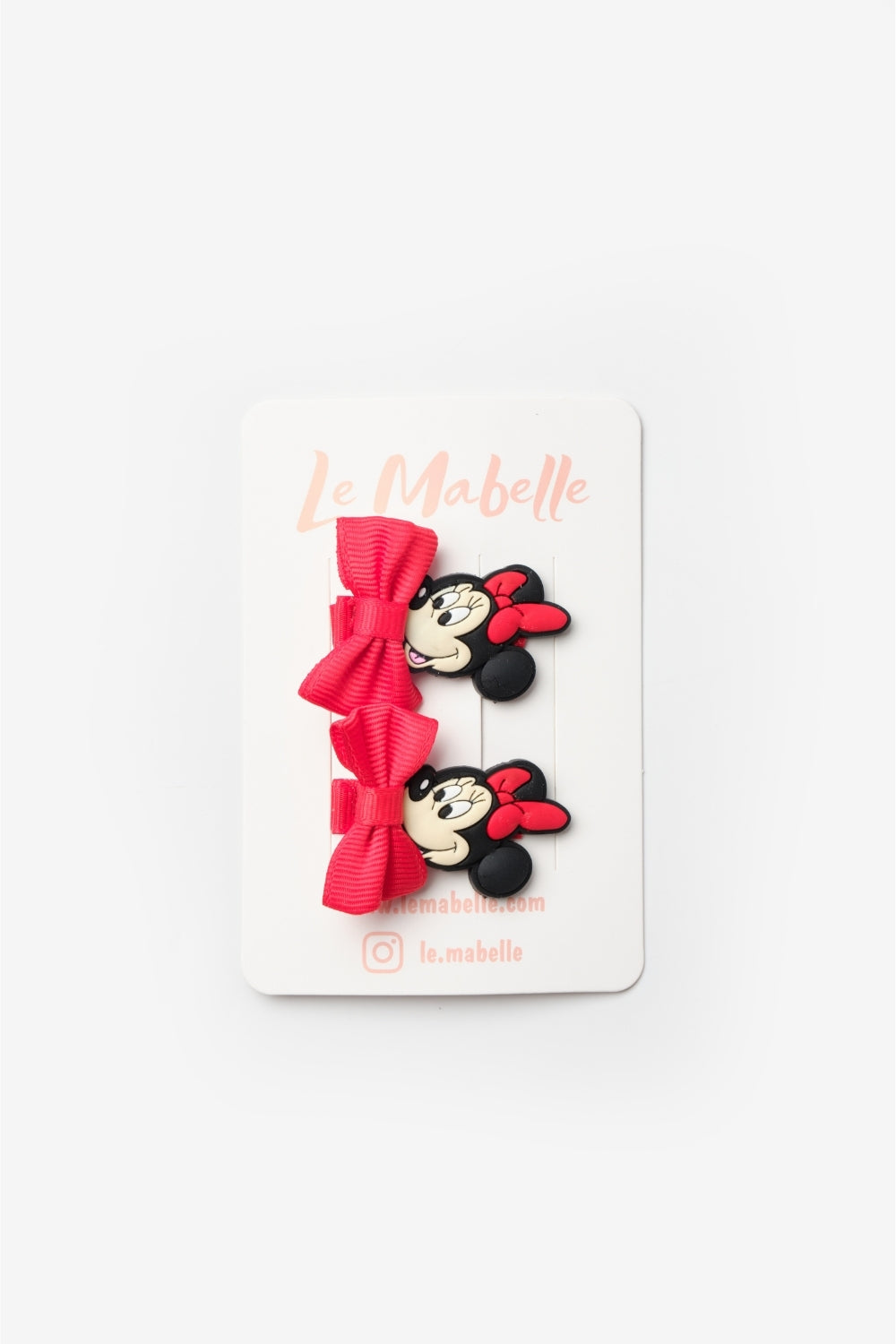 Kırmızı  Fiyonk Detaylı Mickey Figürlü Kız Çocuk Toka Set