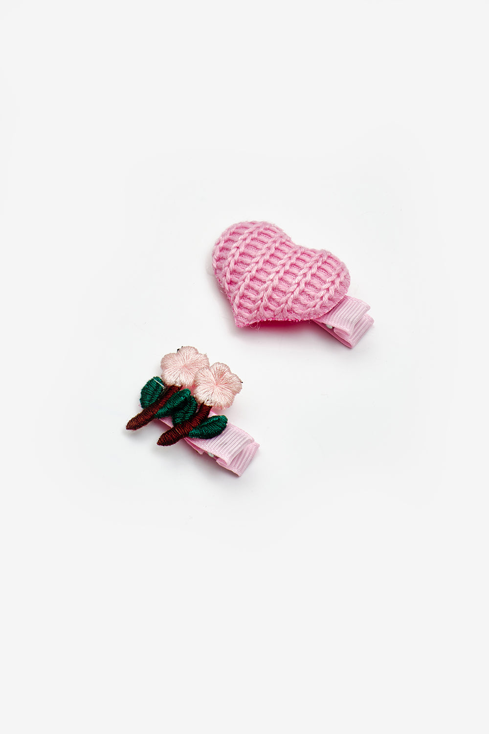 Pembe  Kalp ve Çiçek Figürlü Kız Çocuk 2'li Klips Toka Set