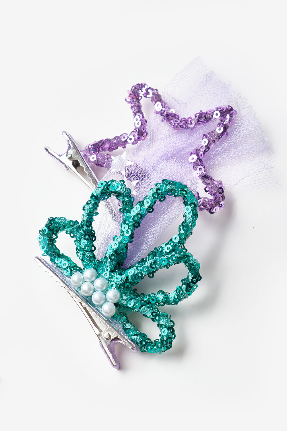 Lila  Yıldız ve Midye Figürlü Kız Çocuk Toka Set