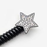 Siyah  Simli Yıldız Figürlü Kız Çocuk Makarna Toka