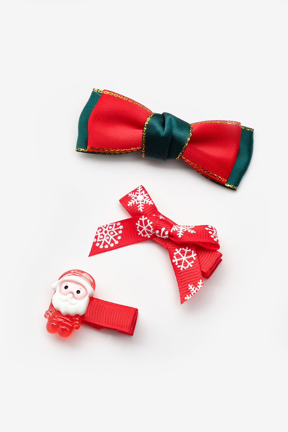 Kırmızı  Noel Baba Figürlü Kız Çocuk 3'lü Toka Set