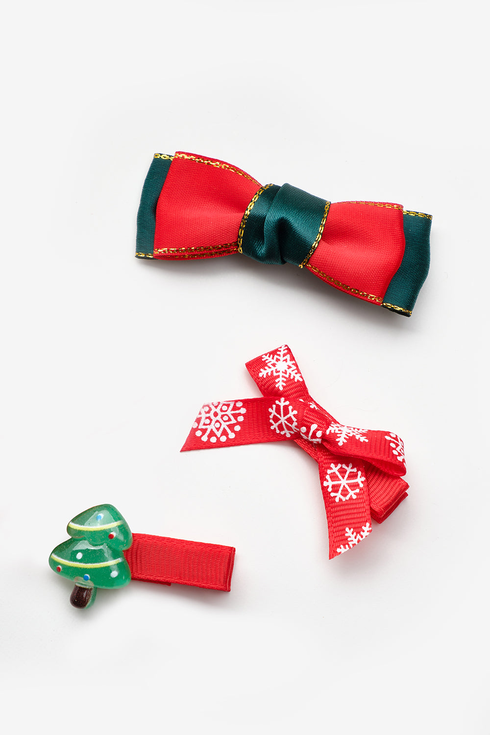 Kırmızı  Çam Ağacı Figürlü Kız Çocuk 3'lü Toka Set