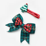 Yeşil  Çam Ağacı ve Ekoseli Kurdele Fiyonk 2'li Toka Set