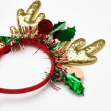 Çok Renkli  Püsküllü Geyik Boynuzu Model Kız Çocuk Yılbaşı Taç