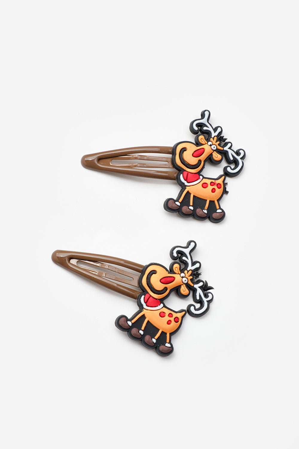 Kahverengi Geyik Figürlü Kız Çocuk Yılbaşı Çıt Çıt Toka Set