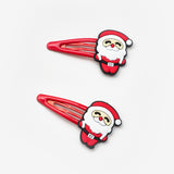 Kırmızı Noel Baba Figürlü Kız Çocuk Yılbaşı Çıt Çıt Toka Set