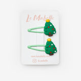 Yeşil Çam Ağacı Figürlü Kız Çocuk Yılbaşı Çıt Çıt Toka Set