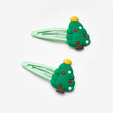 Yeşil Çam Ağacı Figürlü Kız Çocuk Yılbaşı Çıt Çıt Toka Set