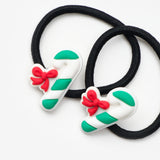 Beyaz Baston Şeker Figürlü Kız Çocuk Yılbaşı Lastik Toka Set