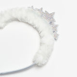 Beyaz  Tüylü Yıldız Figürlü Kız Çocuk Taç