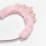 Pembe  Tüylü Yıldız Figürlü Kız Çocuk Taç