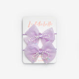 Lila  İnci Detaylı Fiyonk İkili Lastik Toka