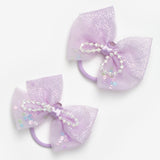 Lila  İnci Detaylı Fiyonk İkili Lastik Toka