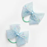 Mavi  İnci Detaylı Fiyonk İkili Lastik Toka