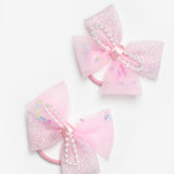 Pembe  İnci Detaylı Fiyonk İkili Lastik Toka