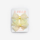 Sarı  İnci Detaylı Fiyonk İkili Lastik Toka