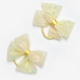 Sarı  İnci Detaylı Fiyonk İkili Lastik Toka