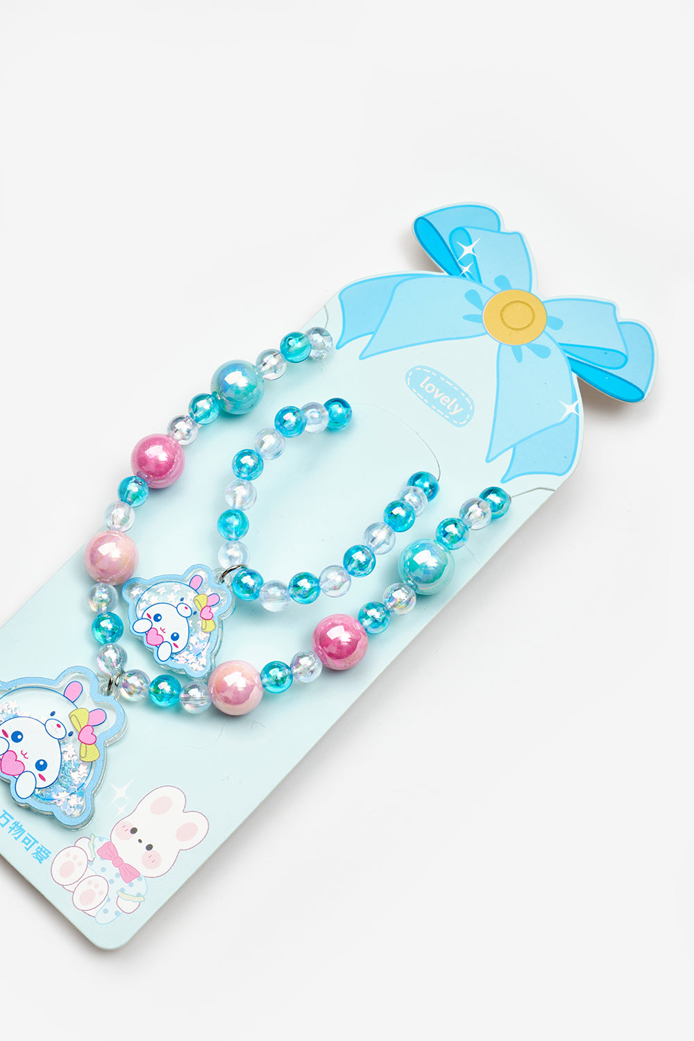 Mavi  Cinnamoroll Figürlü Kız Çocuk Kolye ve Bileklik Set