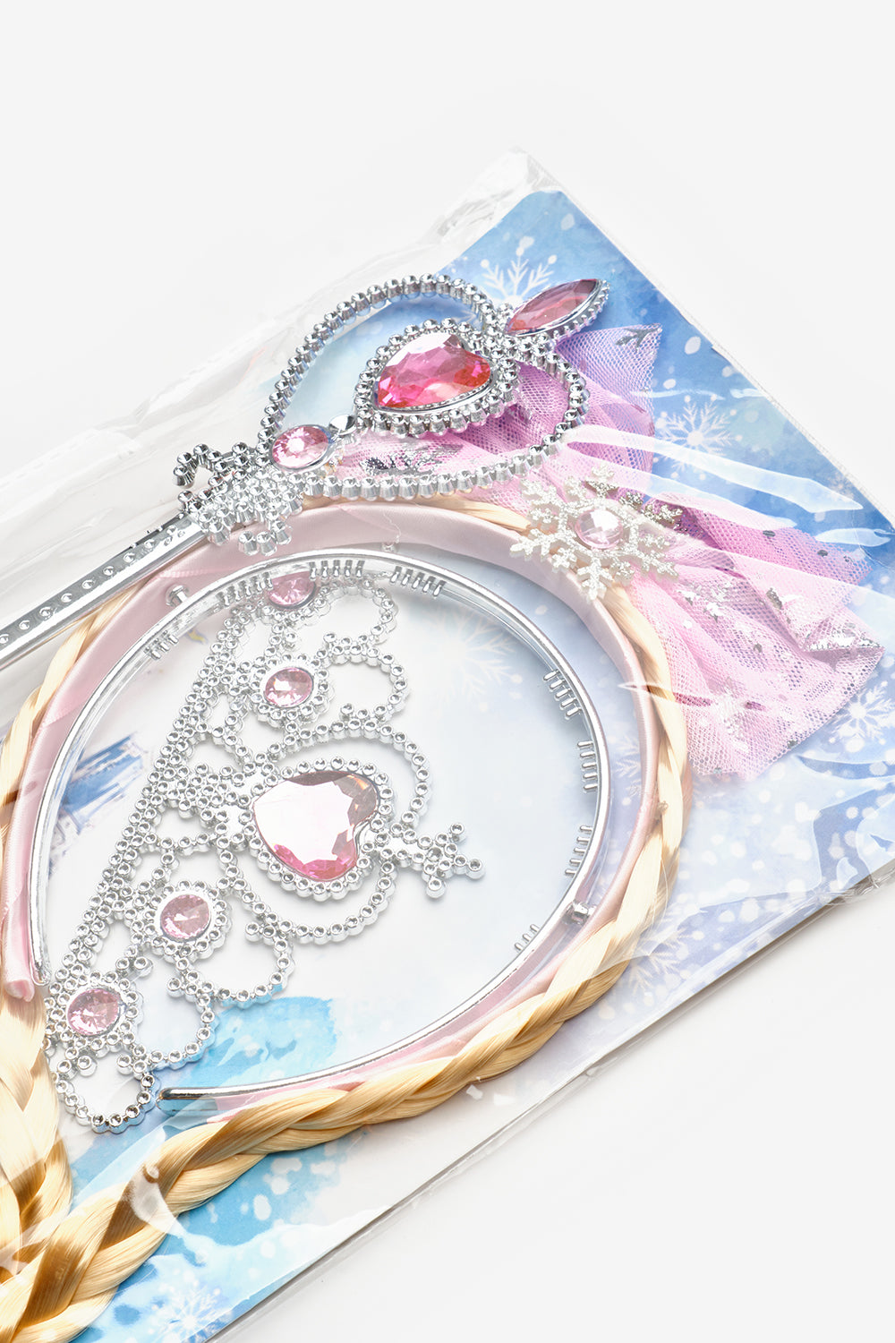 Pembe  Elsa Model Kız Çocuk Asa Taç Set