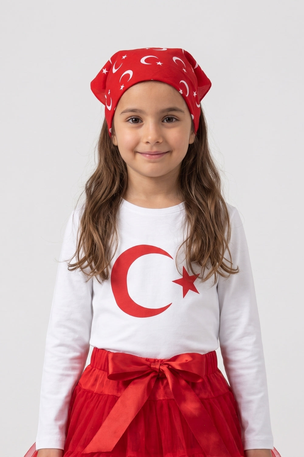 Kırmızı  Ay Yıldız Desenli Çocuk Fular Bandana