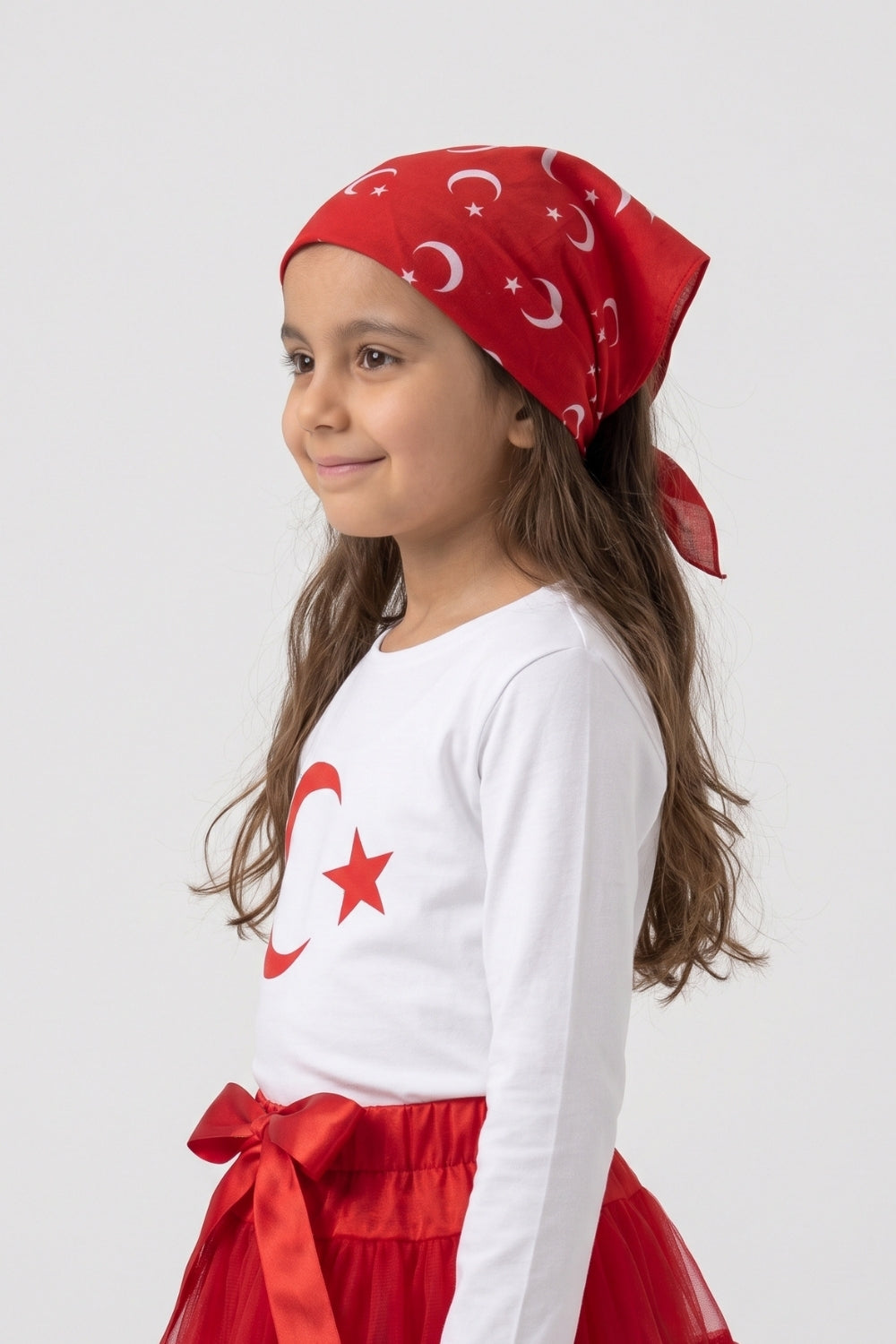 Kırmızı  Ay Yıldız Desenli Çocuk Fular Bandana