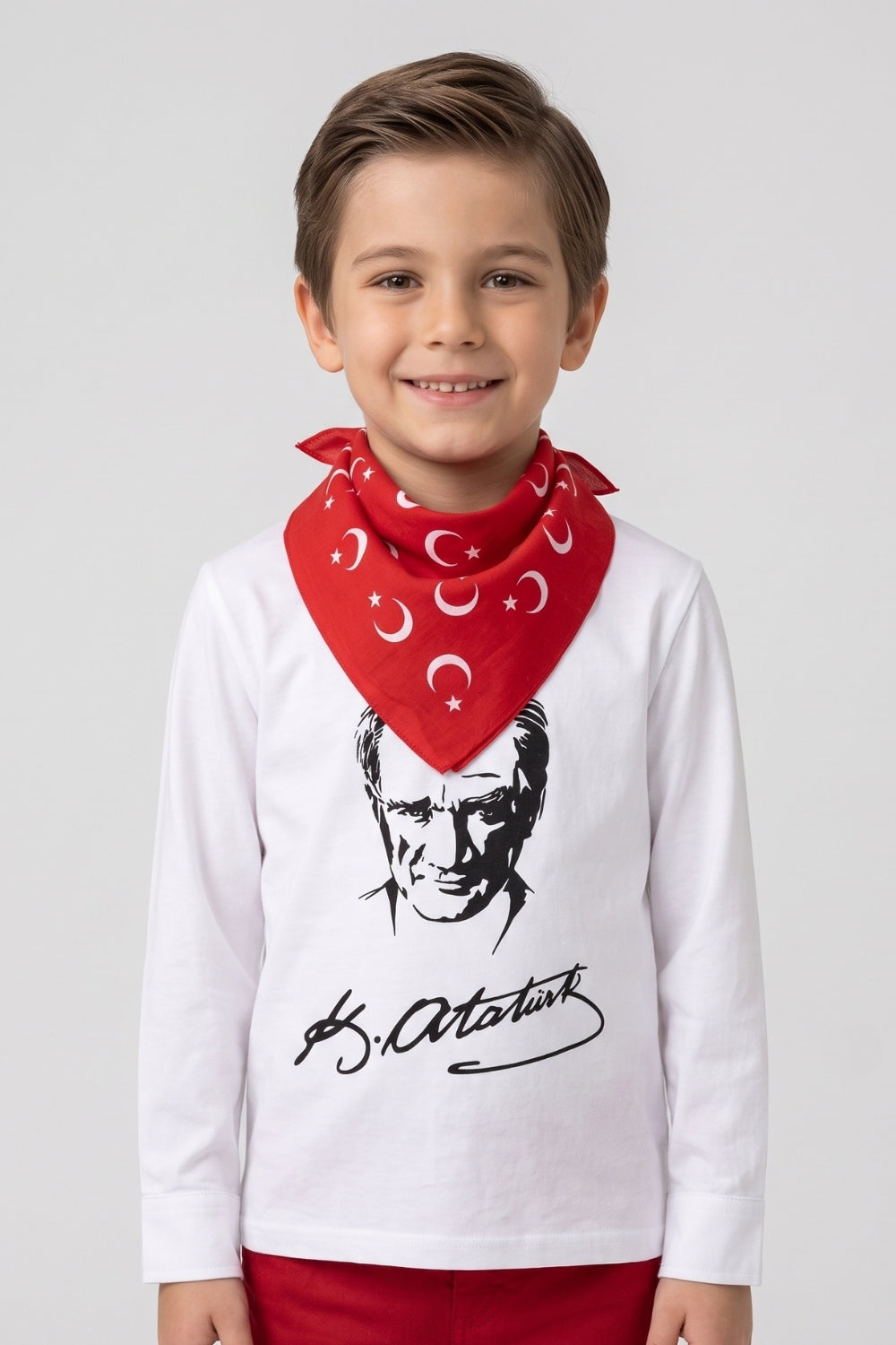 Kırmızı  Ay Yıldız Desenli Çocuk Fular Bandana