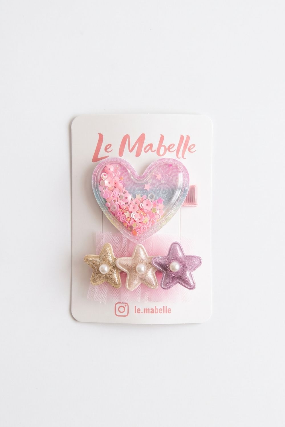Pembe  Pullu Kalp ve Yıldız Figürlü 2'li  Kız Çocuk Toka Set