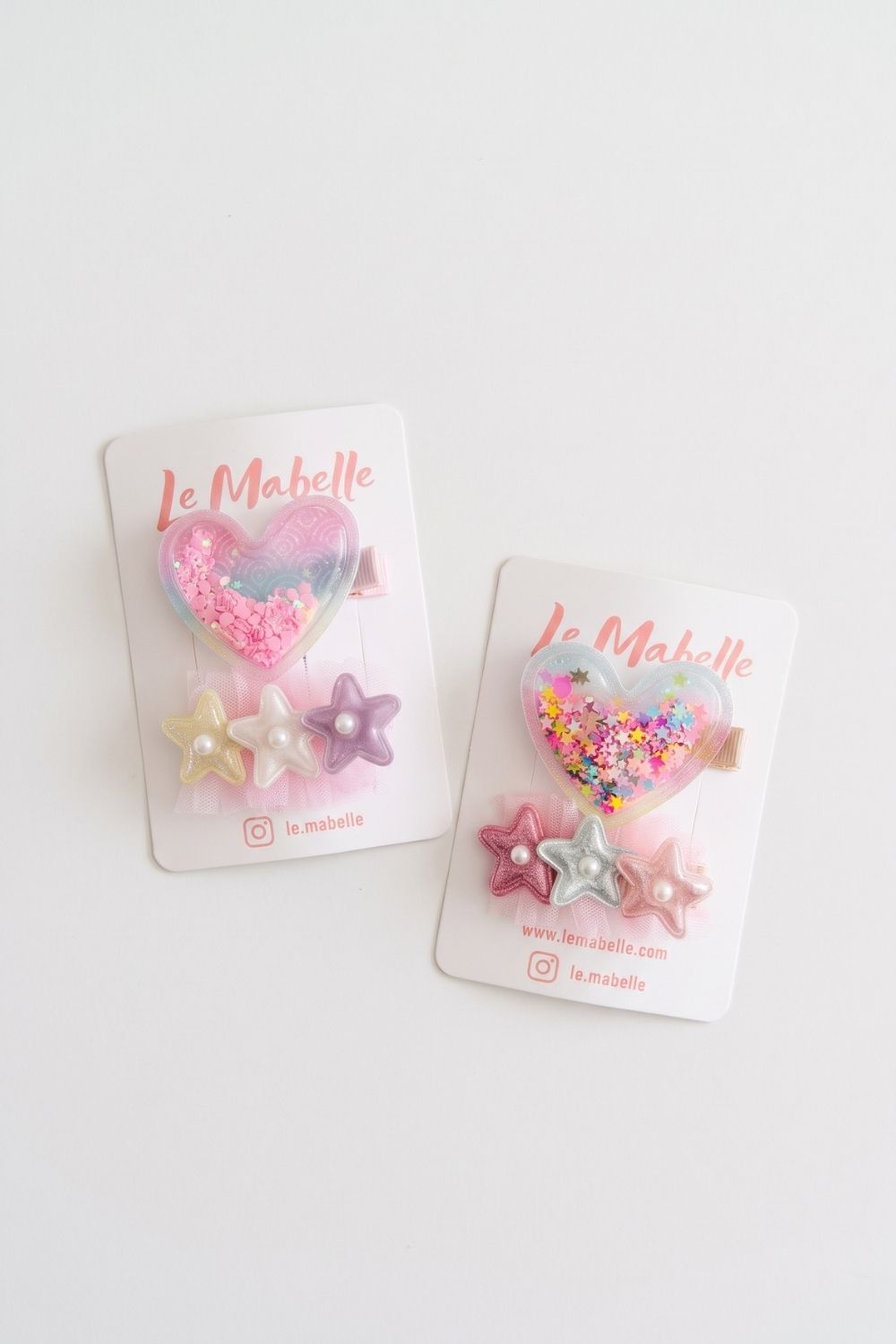 Pembe  Pullu Kalp ve Yıldız Figürlü 2'li  Kız Çocuk Toka Set