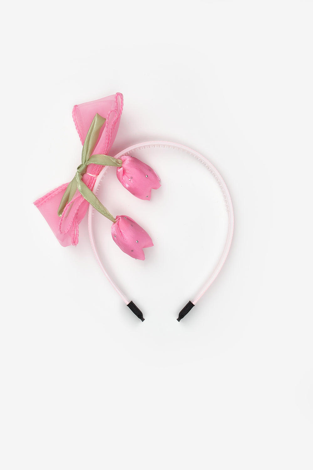 Fuşya Lale Figürlü Fiyonk Detaylı Kız Çocuk Taç