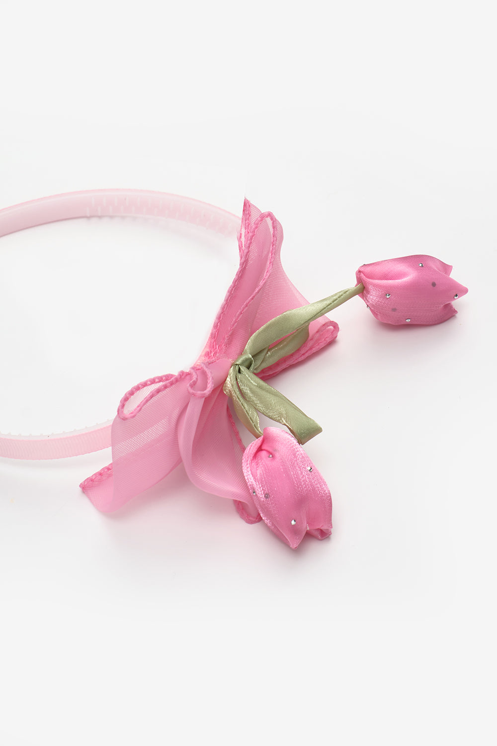 Fuşya Lale Figürlü Fiyonk Detaylı Kız Çocuk Taç