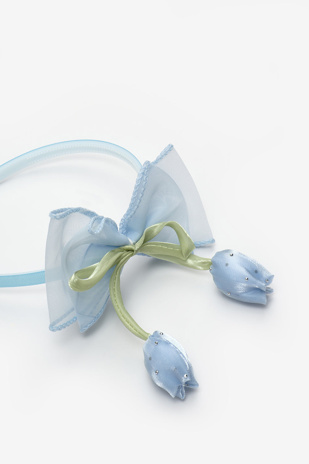 Mavi Lale Figürlü Fiyonk Detaylı Kız Çocuk Taç