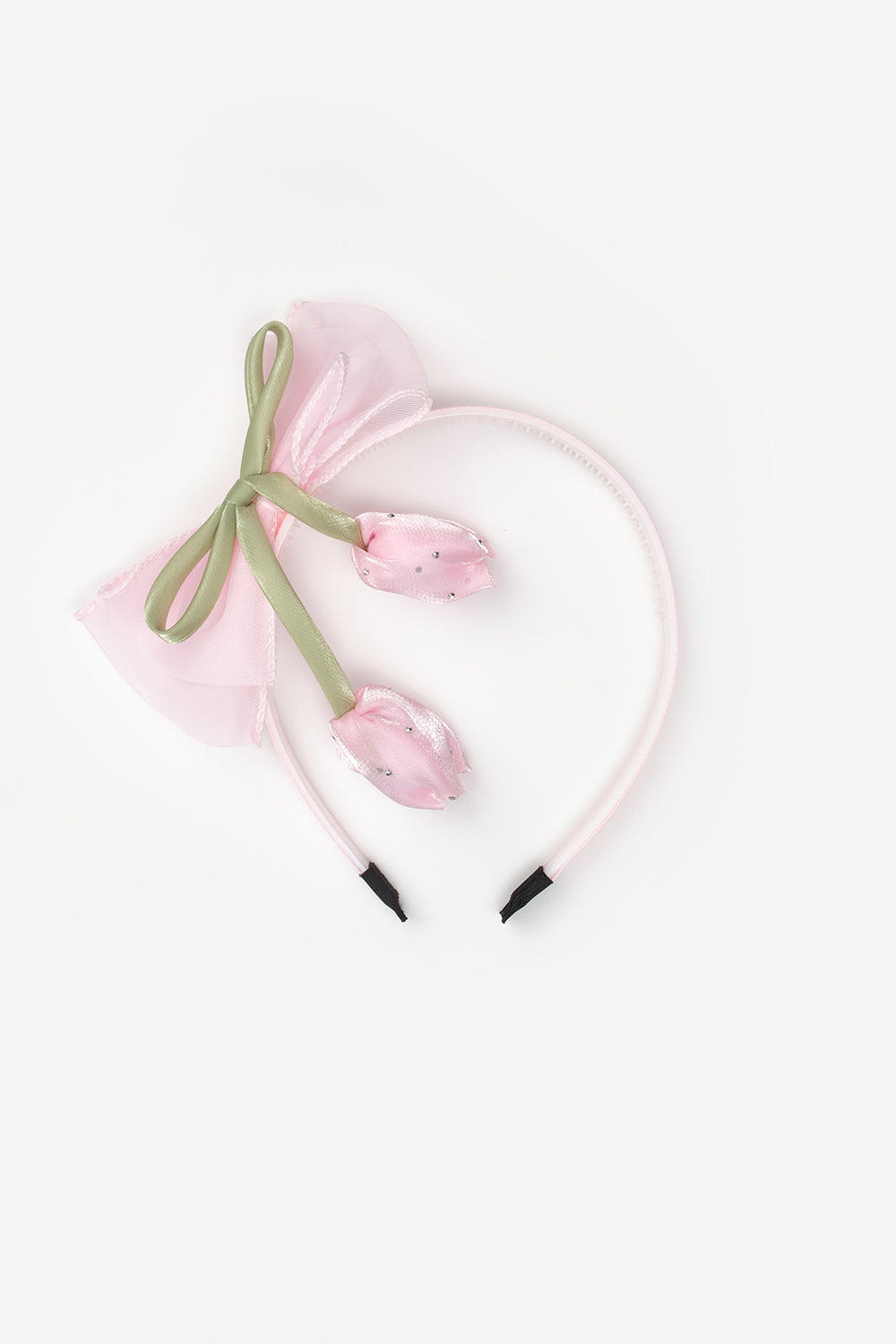 Pembe Lale Figürlü Fiyonk Detaylı Kız Çocuk Taç