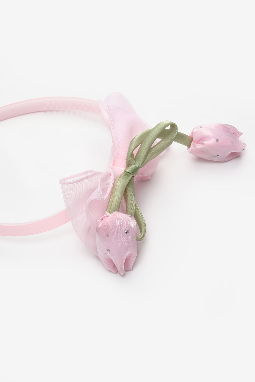 Pembe Lale Figürlü Fiyonk Detaylı Kız Çocuk Taç