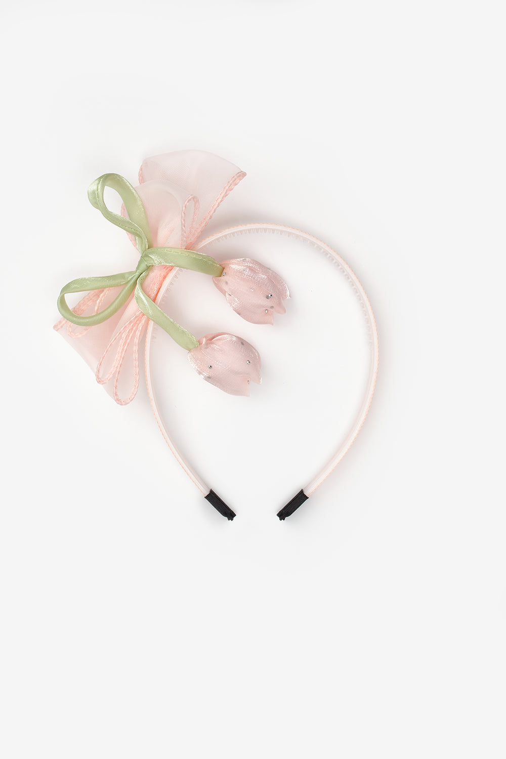 Pudra Lale Figürlü Fiyonk Detaylı Kız Çocuk Taç