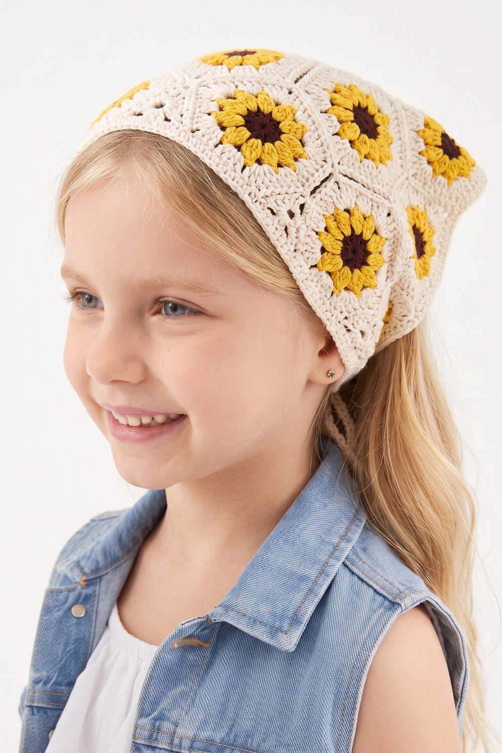 Sarı  Ayçiçeği Desenli Kız Çocuk Bandana